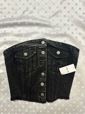 Strapless Black Denim Corset Jacket - Lost a button.